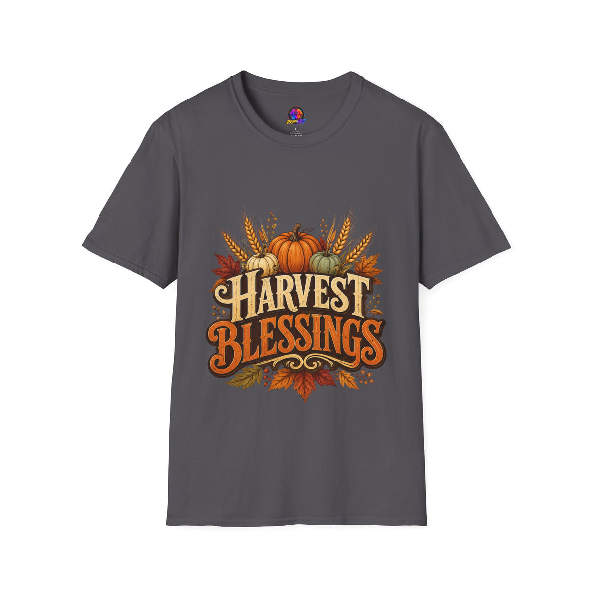 Thanksgiving T-Shirt Harvest Blessings T-Shirt — Fall Pumpkin & Wheat Autumn Tee