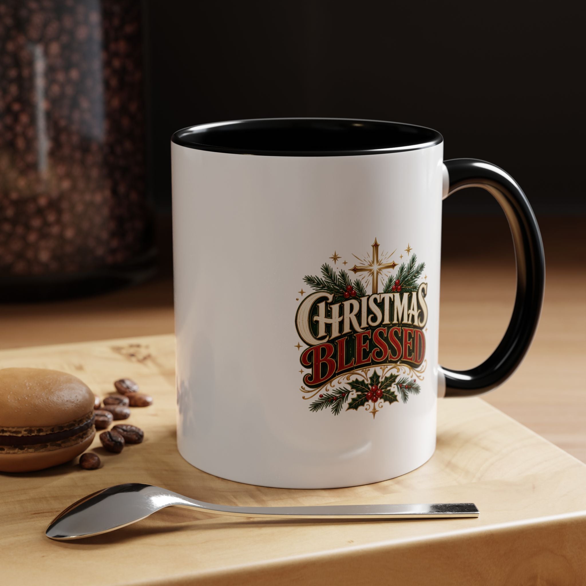 Christmas Blessed Accent Coffee Mug – Holiday Pine & Holly