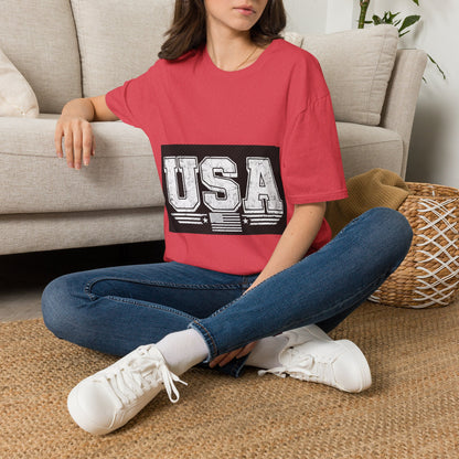 USA Vintage Block T-Shirt — Patriotic Americana Graphic Tee