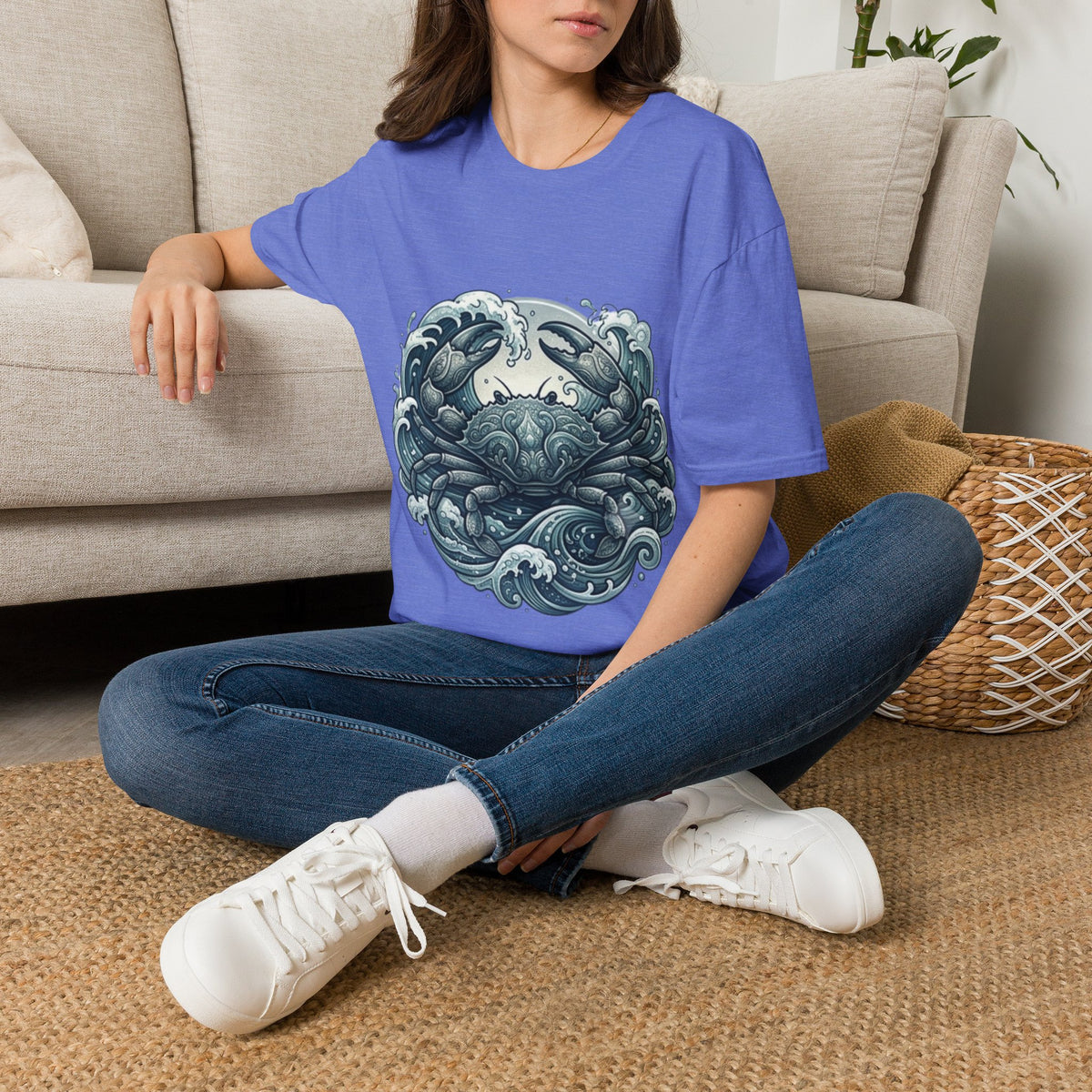 Crab and Waves Graphic T-Shirt — Coastal Oceanic Nautical Tee