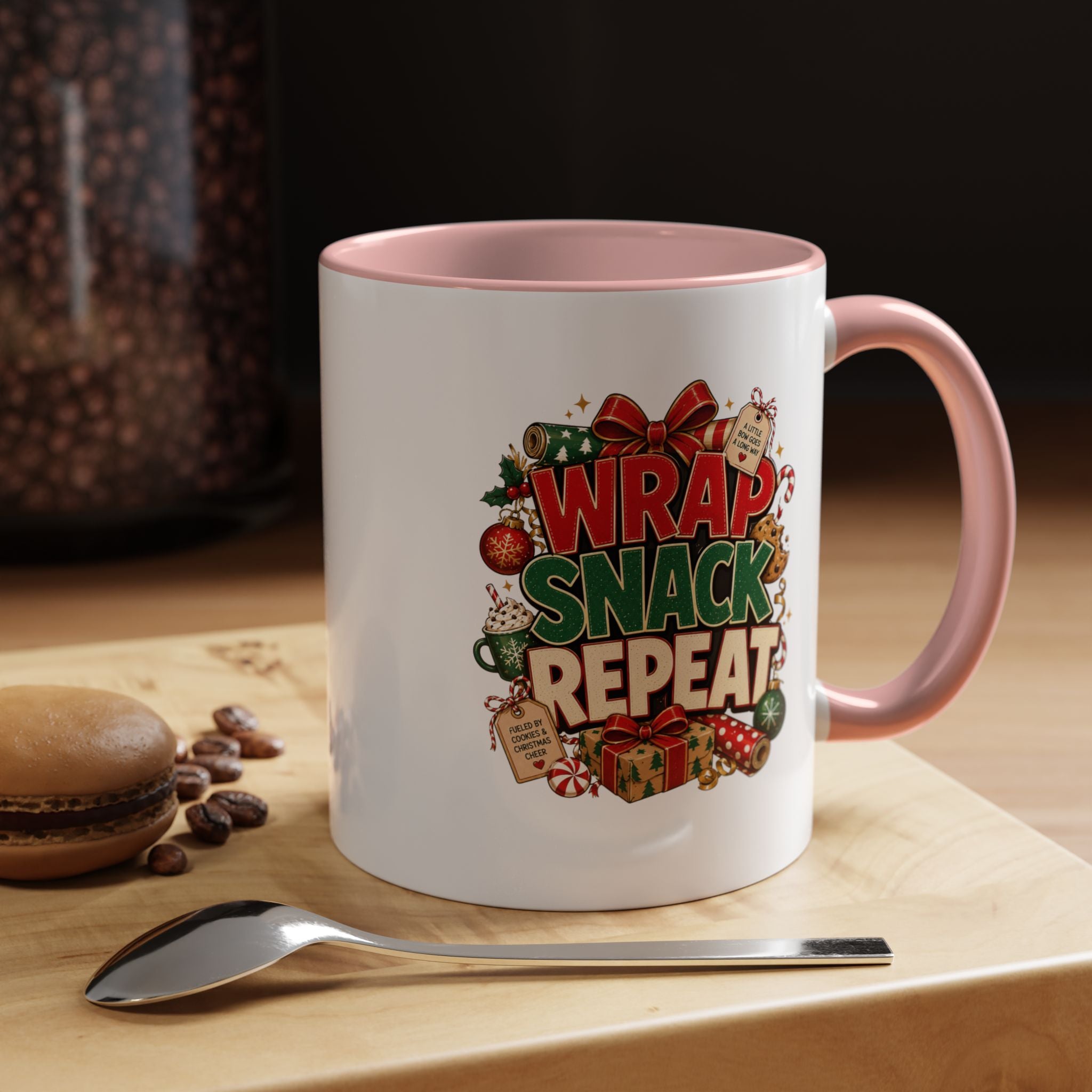 Wrap Snack Repeat Christmas Coffee Mug — Holiday Baking & Gift-Wrapping Mug
