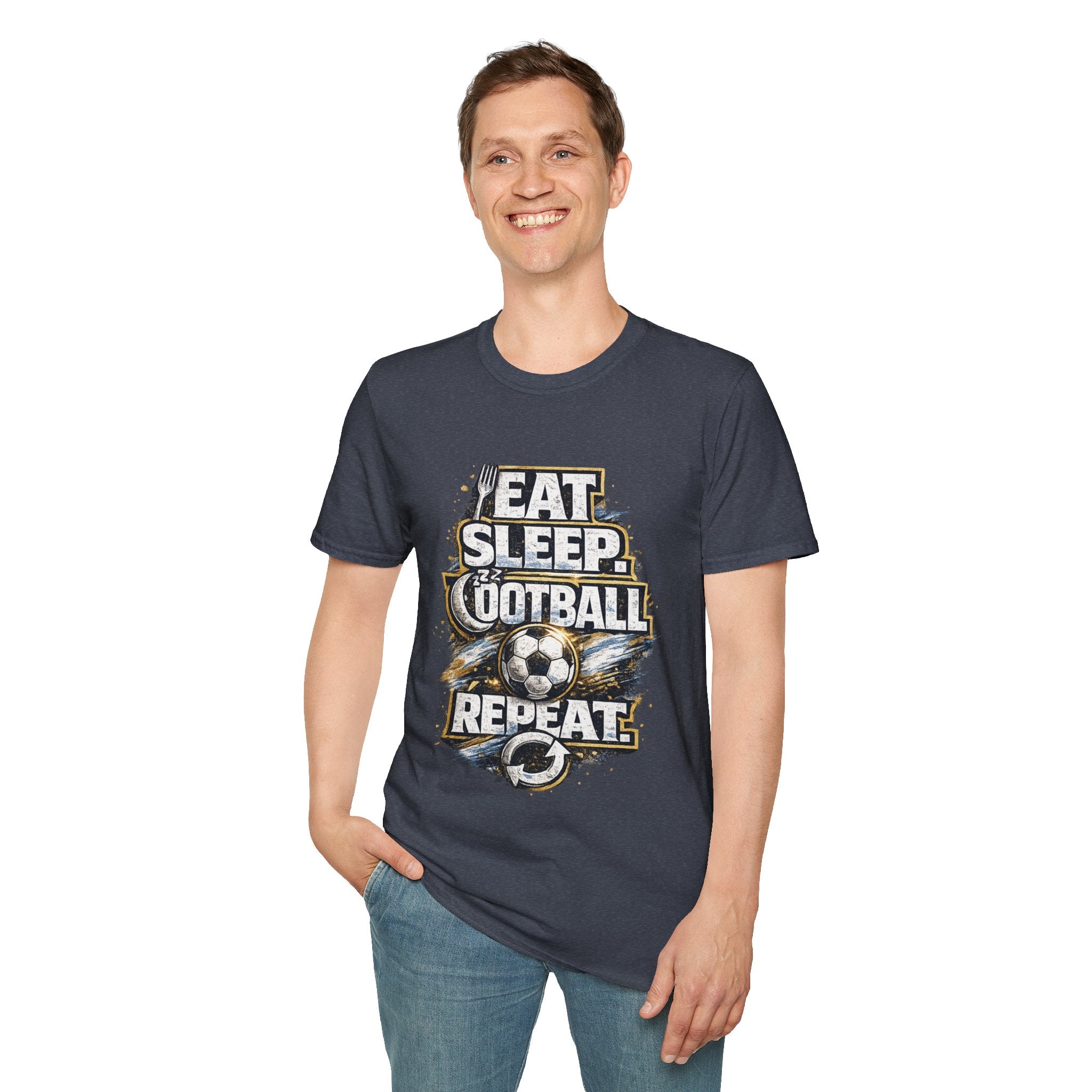 Football 'Eat Sleep Football Repeat' T-Shirt — Vintage Soccer Fan Tee