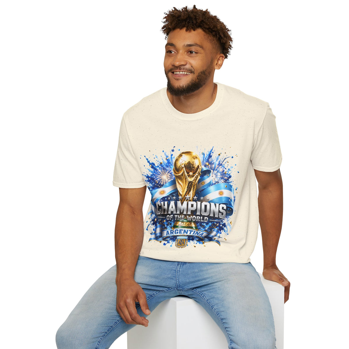 Argentina World Cup Champions T-Shirt — Gold Trophy Celebration Tee