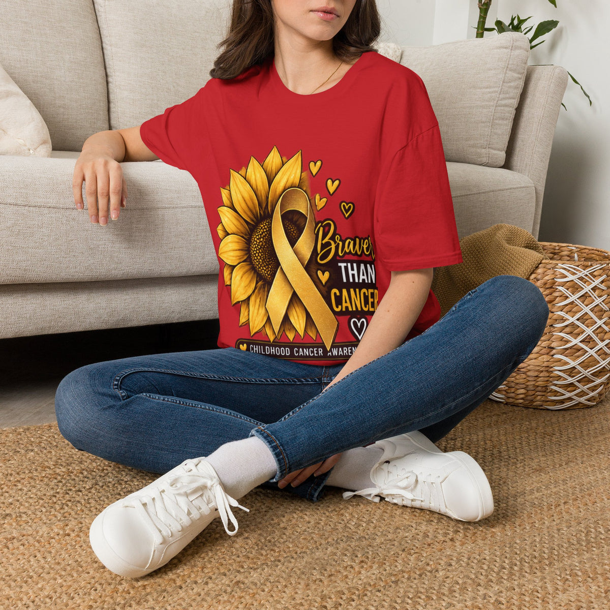 Braver Than Cancer Childhood Cancer Awareness Sunflower T-Shirt