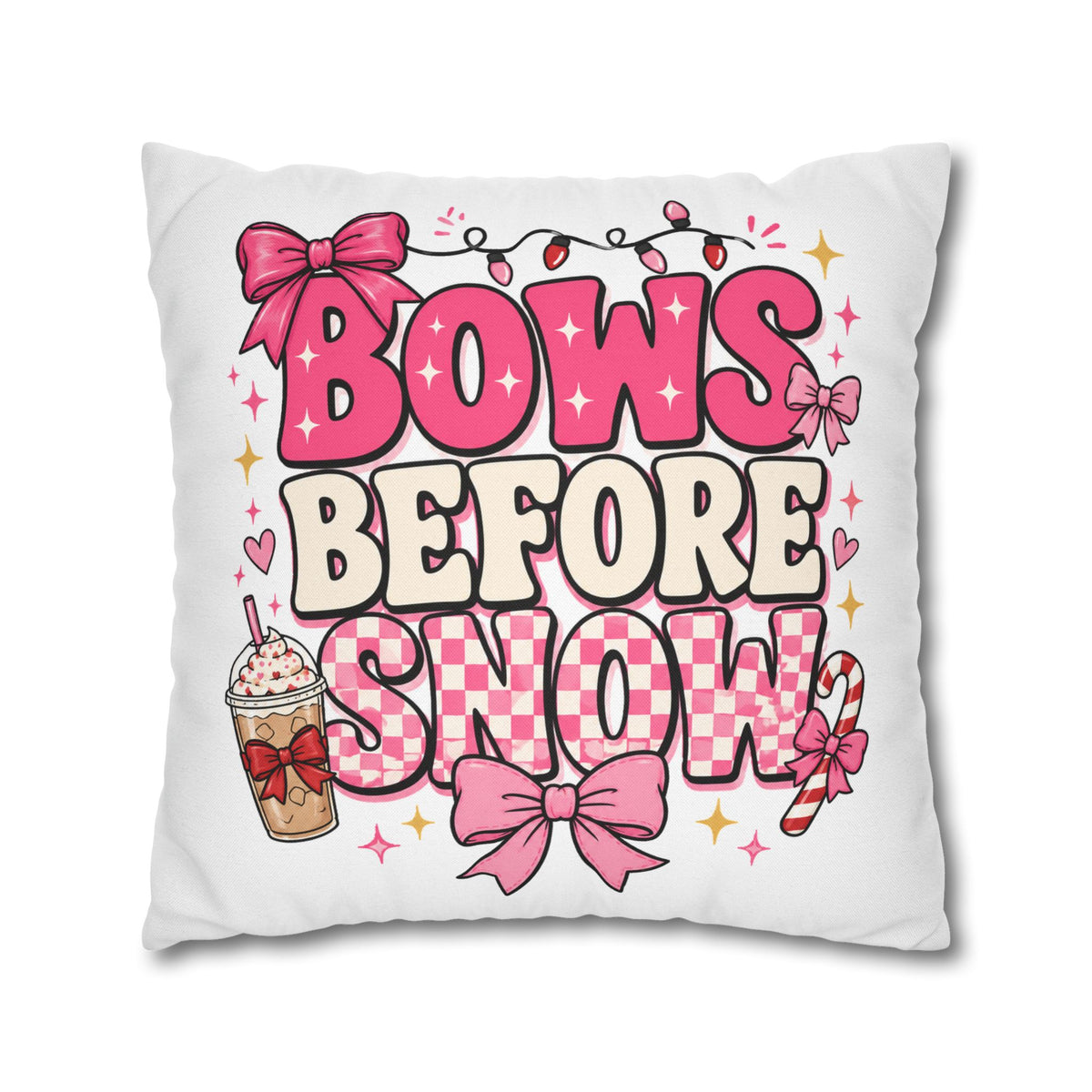 Bows Before Snow Holiday Pillowcase Modern Day Christmas – Pink Christmas Decorative Throw Pillow Cover