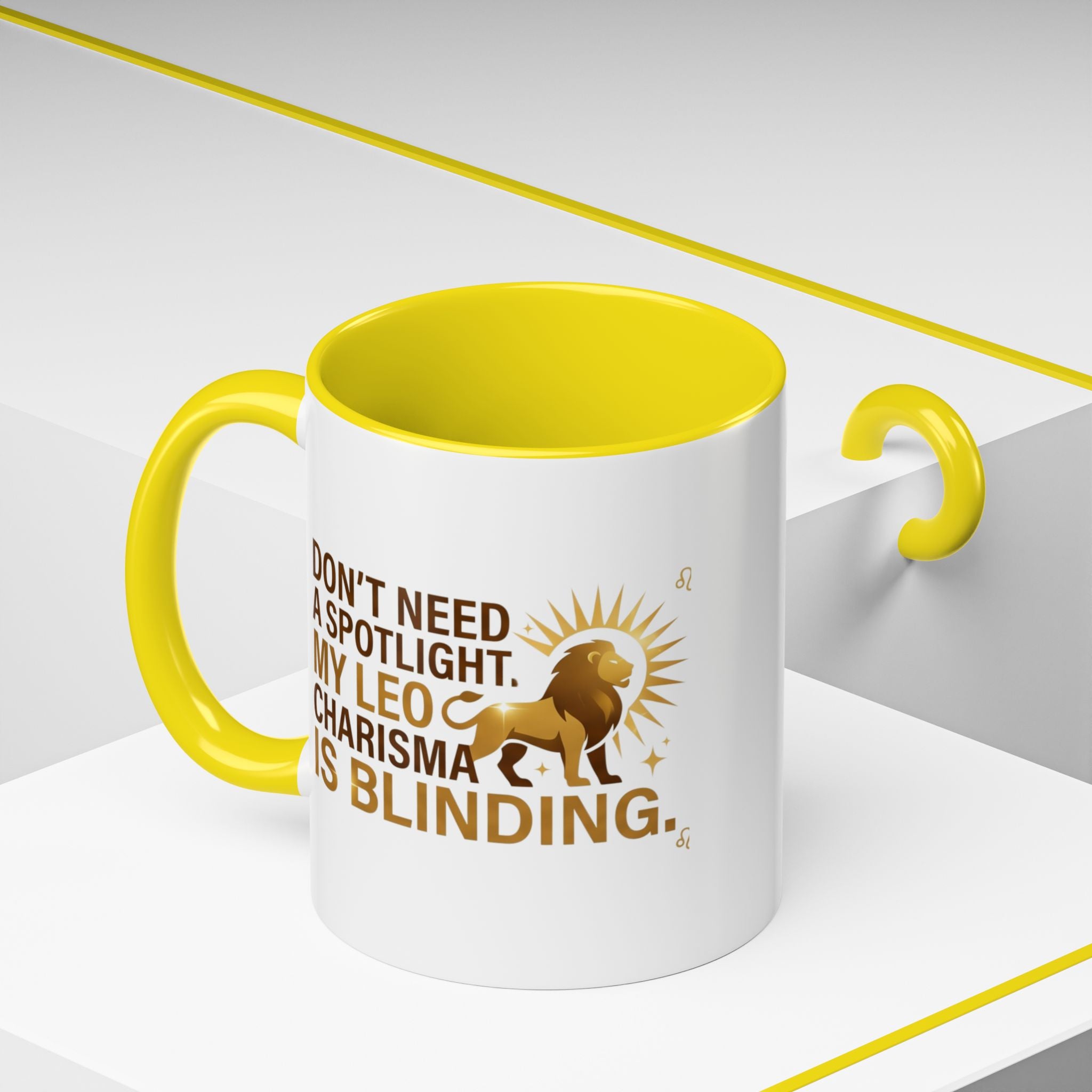 Leo Horoscope Coffee Mug — “My Leo Charisma Is Blinding” Accent Mug