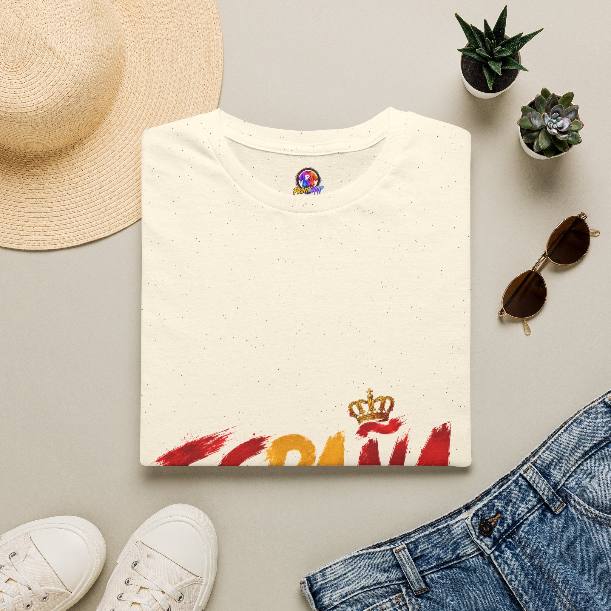 Spain  Graphic T-Shirt — Spanish Flag Brushstroke Design with Crown