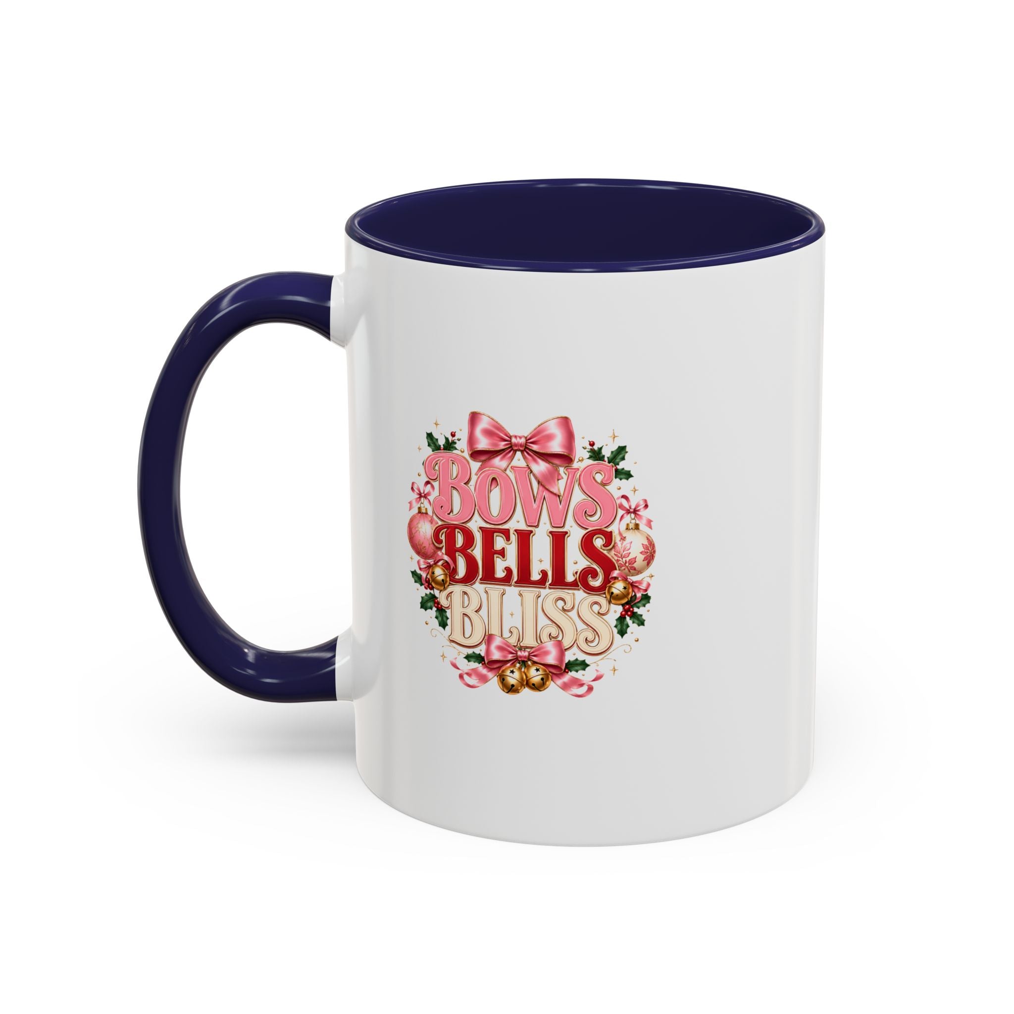 Bows Bells Bliss Holiday Accent Coffee Mug — Festive Pink Christmas Design