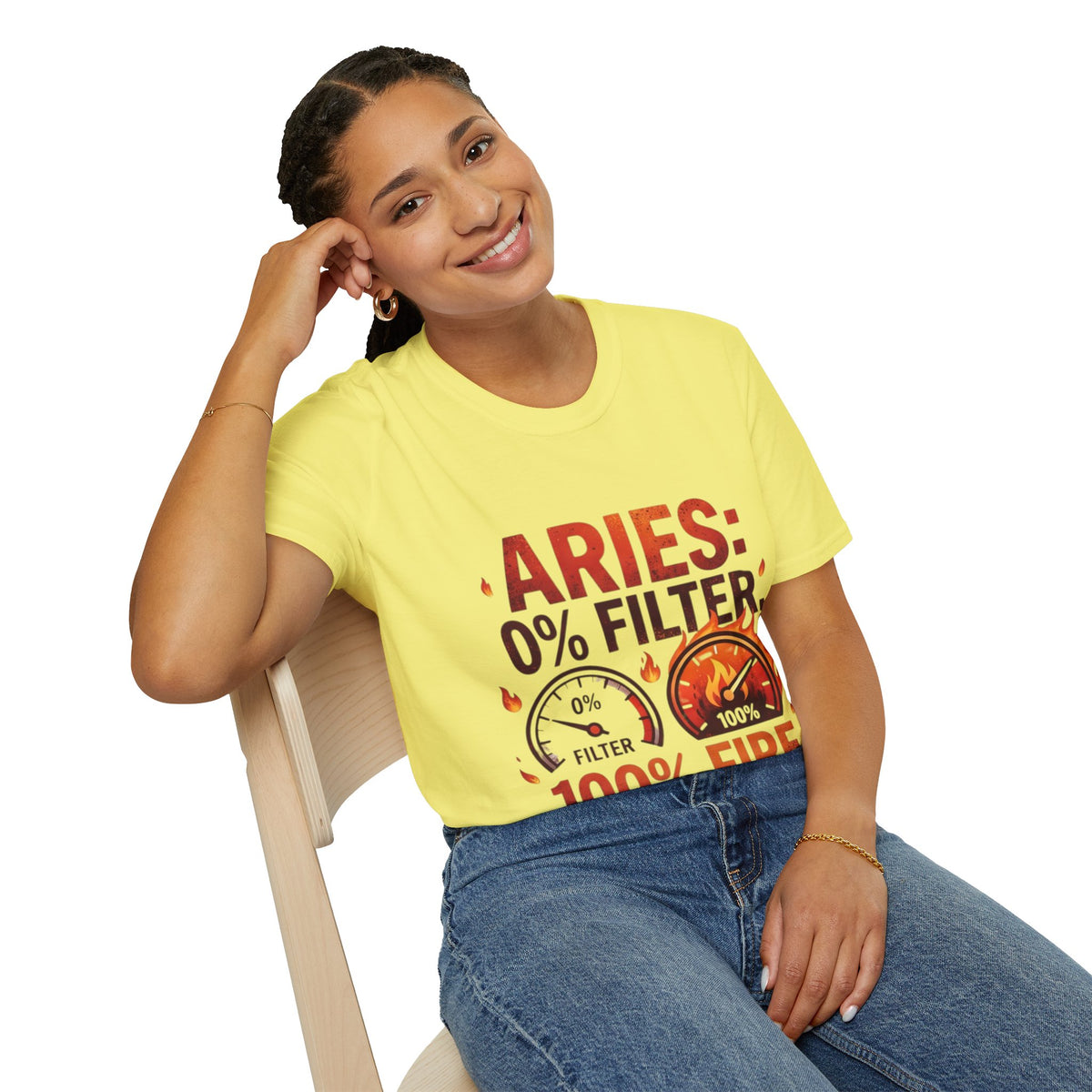 Aries T-Shirt — "Aries: 0% Filter, 100% Fire" Bold Zodiac Tee