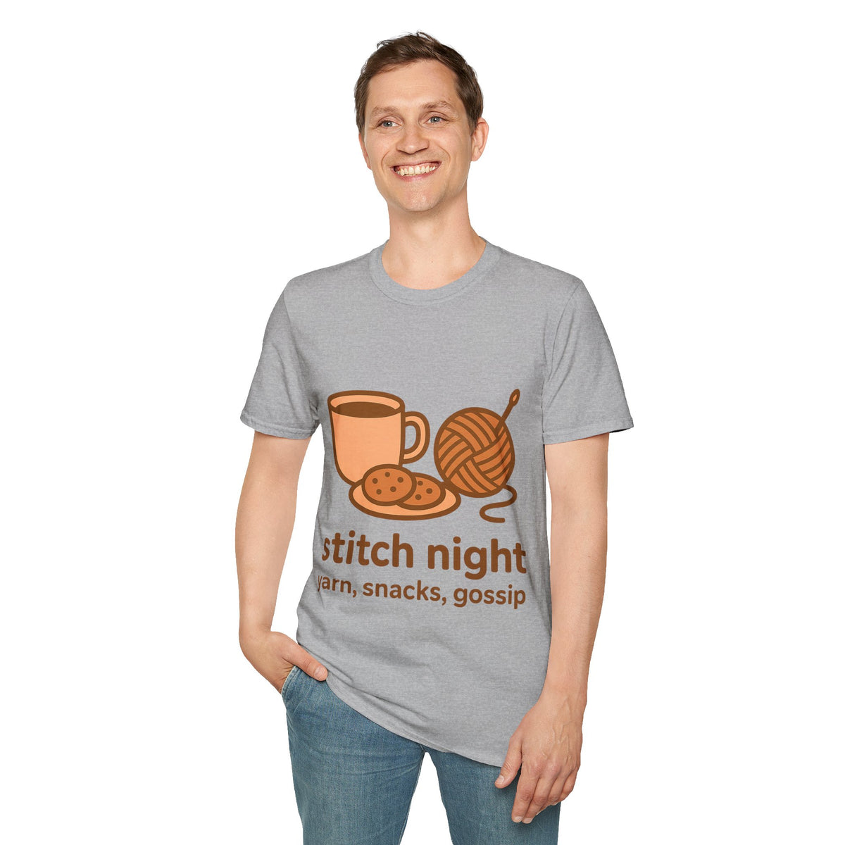 Stitch Night Yarn and Coffee Cozy Knitting White Graphic Tee - Trending Now - September 2026