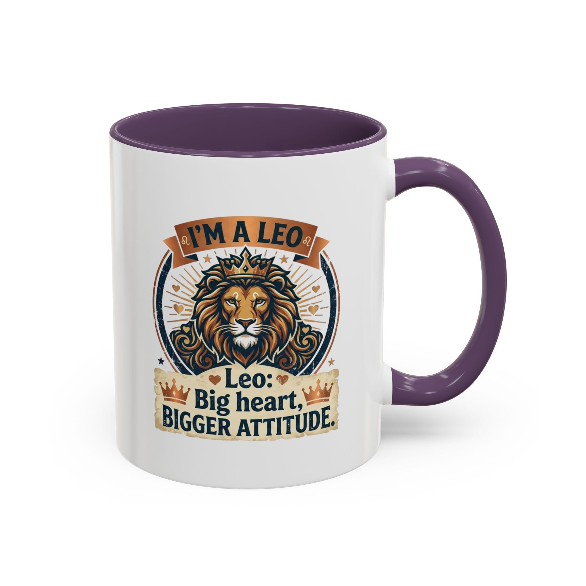 Leo Coffee Mug — "I'm a Leo: Big Heart, Bigger Attitude" Zodiac Accent Mug (11/15oz)