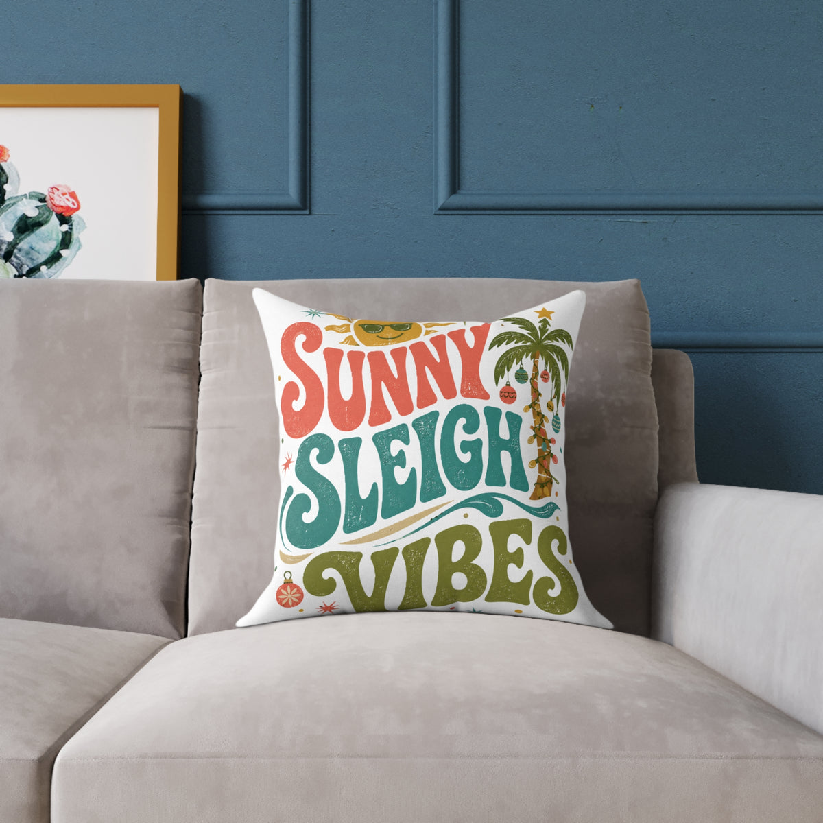 Modern Day Christmas Sunny Sleigh Vibes Decorative Pillow