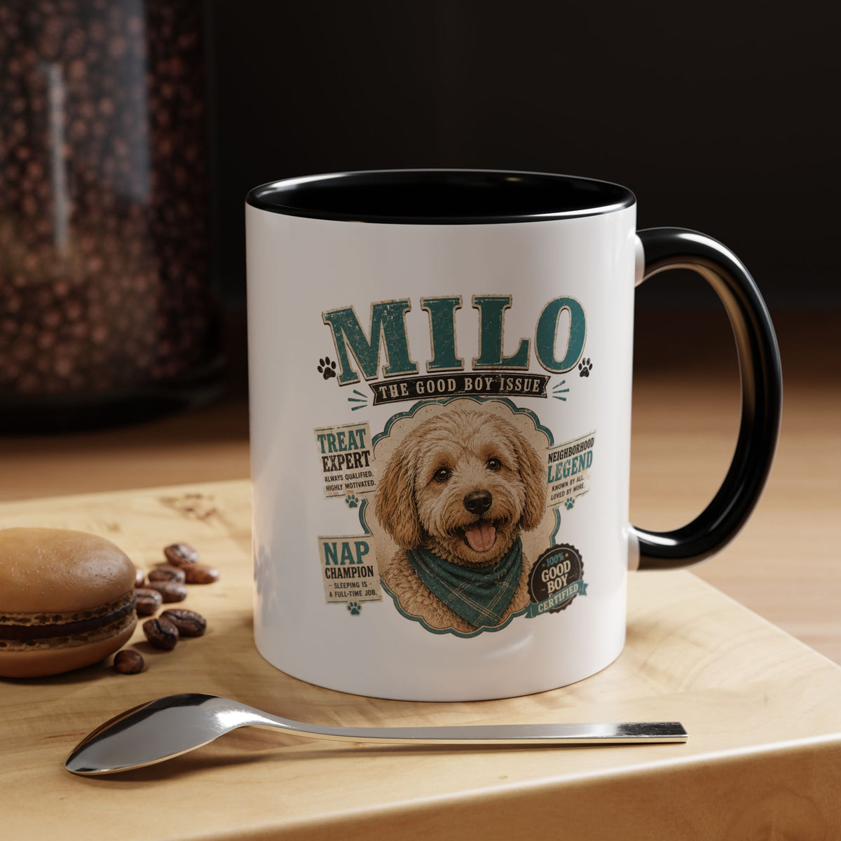 Milo Bailey Dog Dad Mom Personalized Dog Mug — "Milo The Good Boy" Accent Coffee Mug
