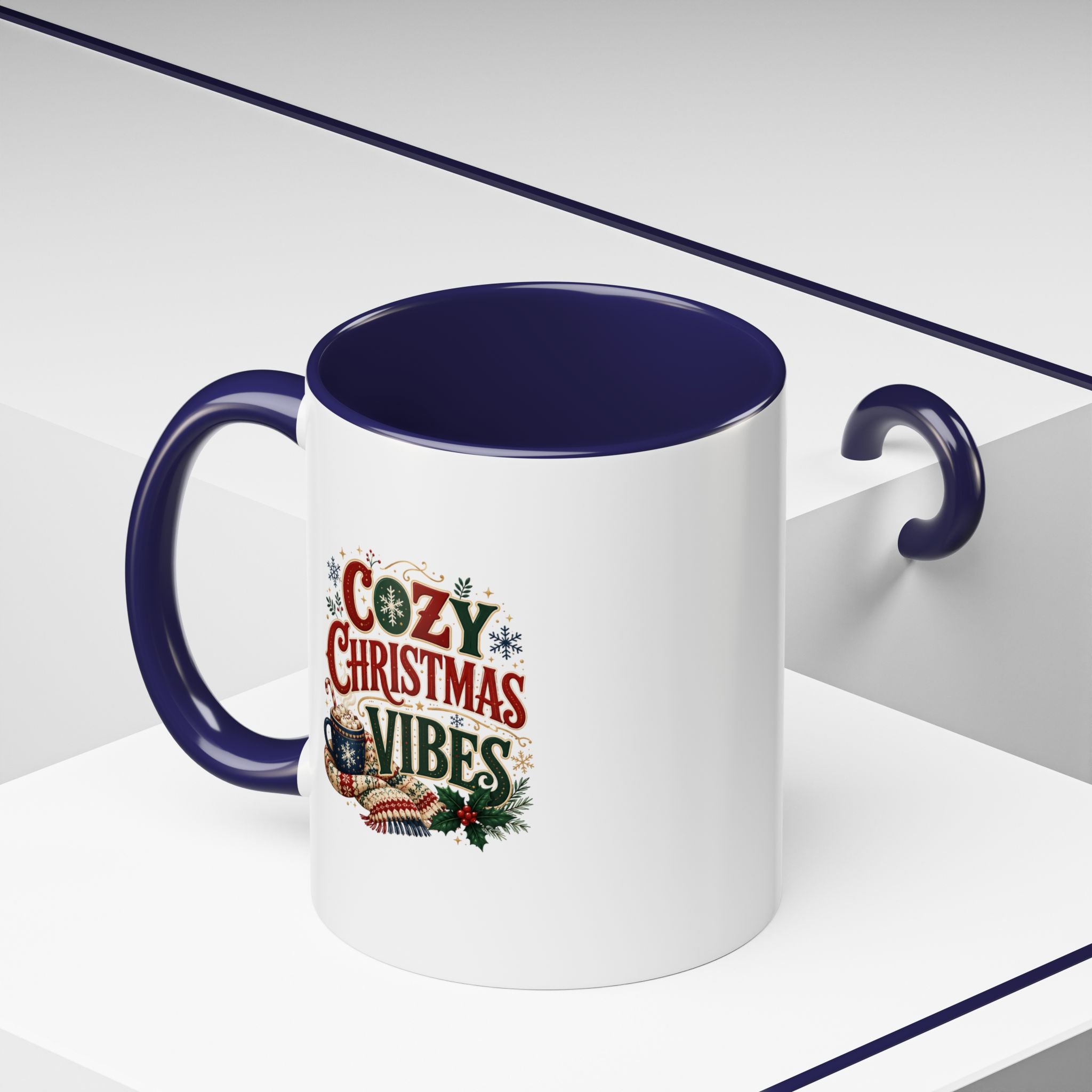 Cozy Christmas Vibes Accent Coffee Mug — Holiday Hot Cocoa Mug