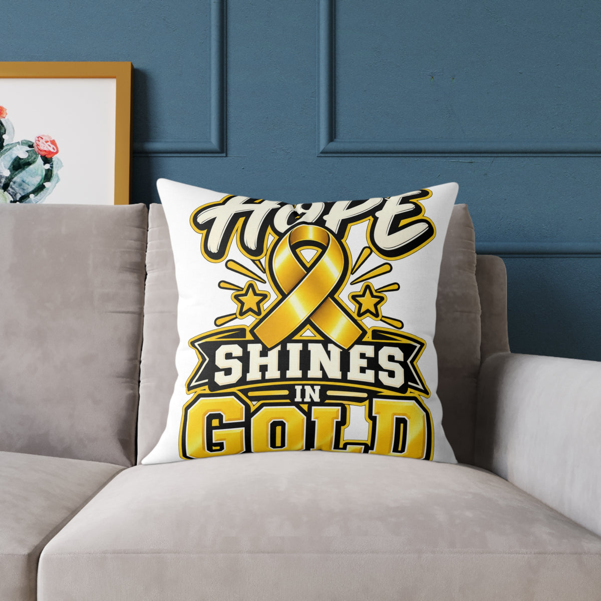 Childhood Cancer Hope Shines in Gold Awareness Ribbon Square Pillow