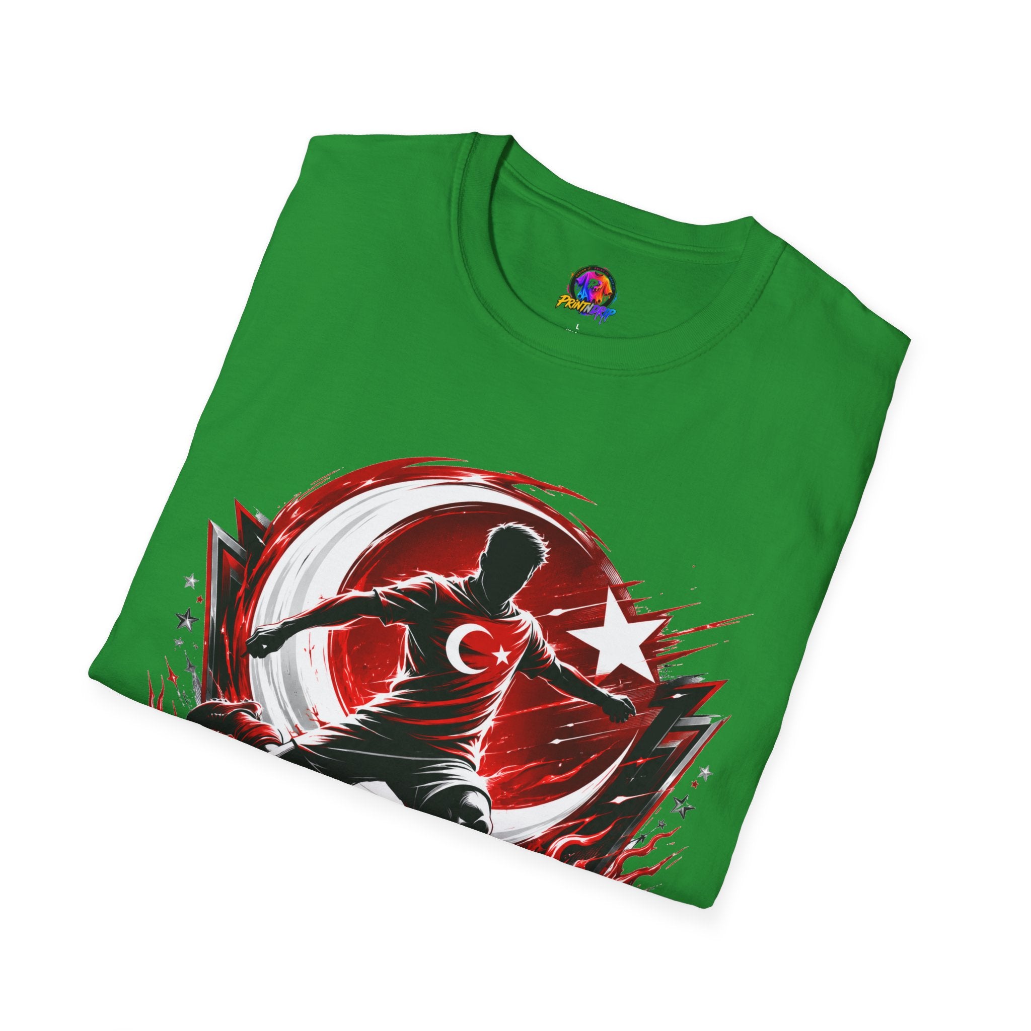 Turkey Crimson Flame Soccer T-Shirt — Turkish Crescent & Star Football Fan Tee