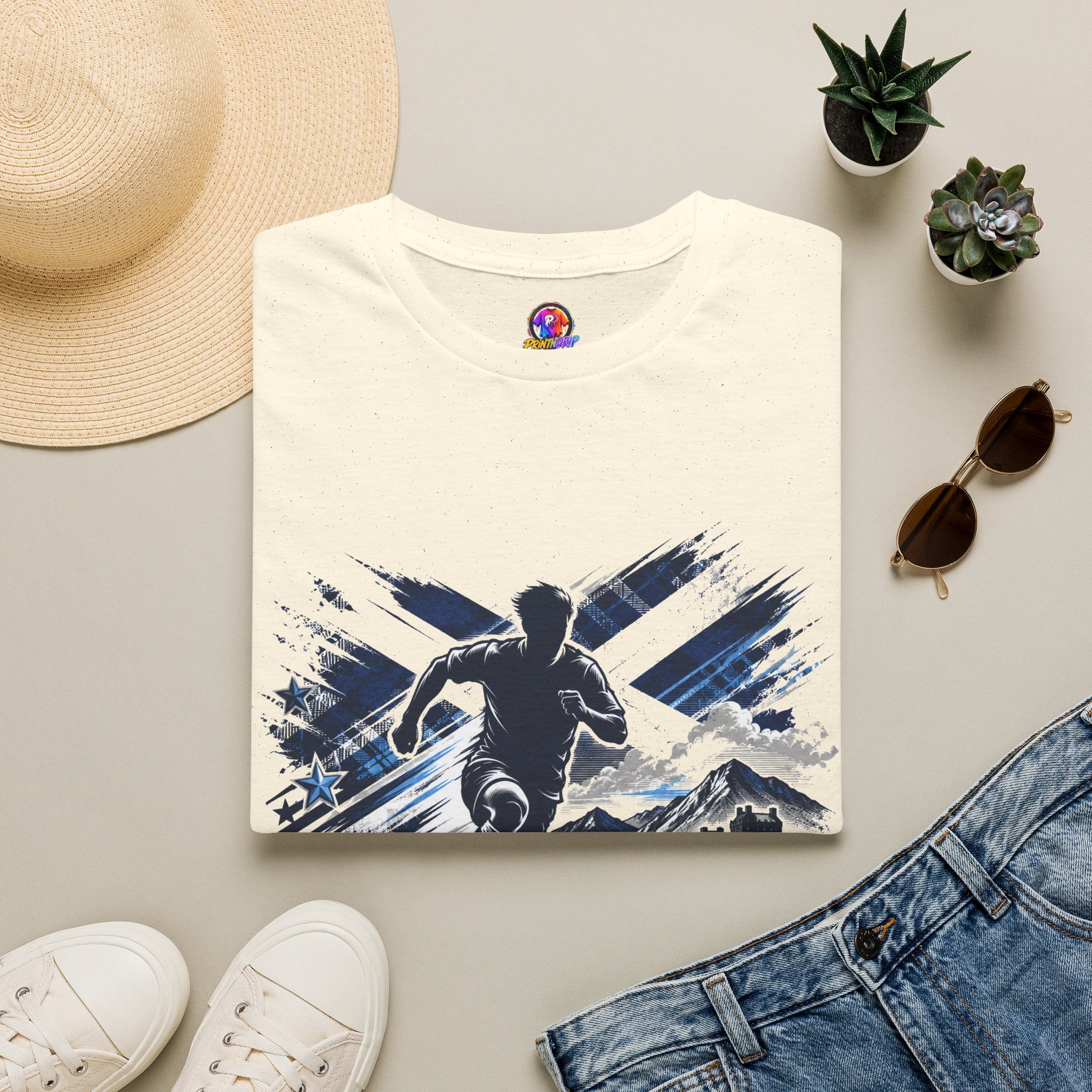 Scotland Highland Storm Soccer T-Shirt — Mountain Soccer Player Graphic Tee