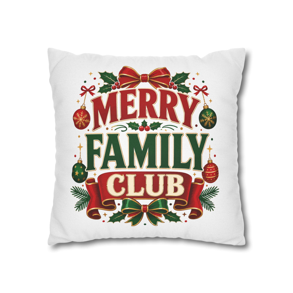 Merry Family Club Christmas Pillowcase — Festive Holiday Decorative Throw Pillow