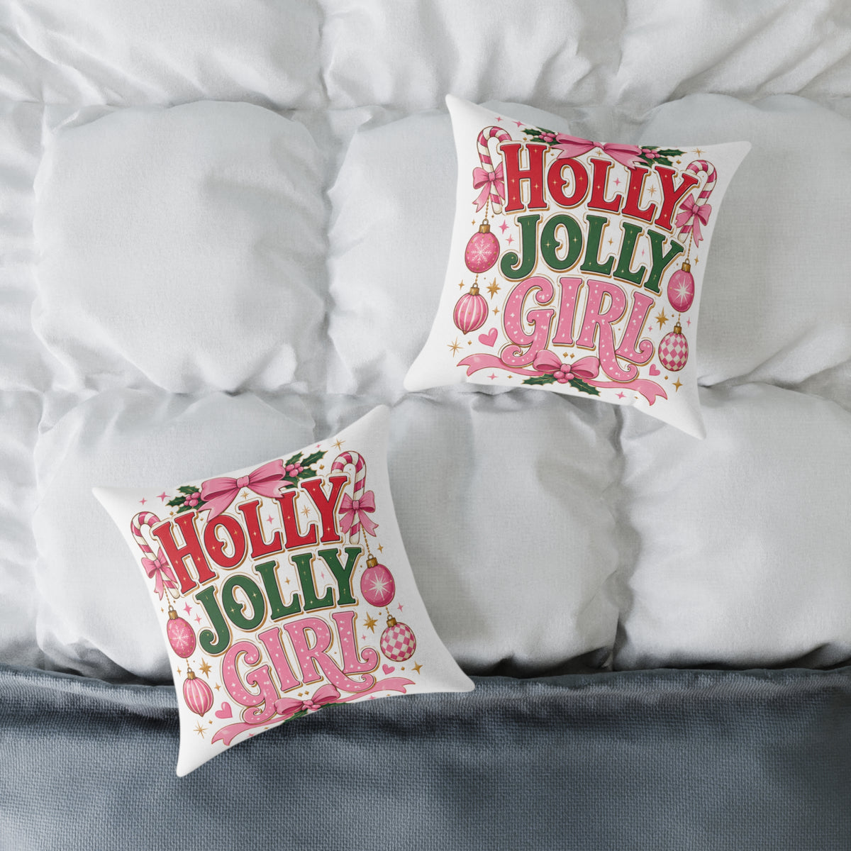 Christmas Holly Jolly Girl Holiday Pillow