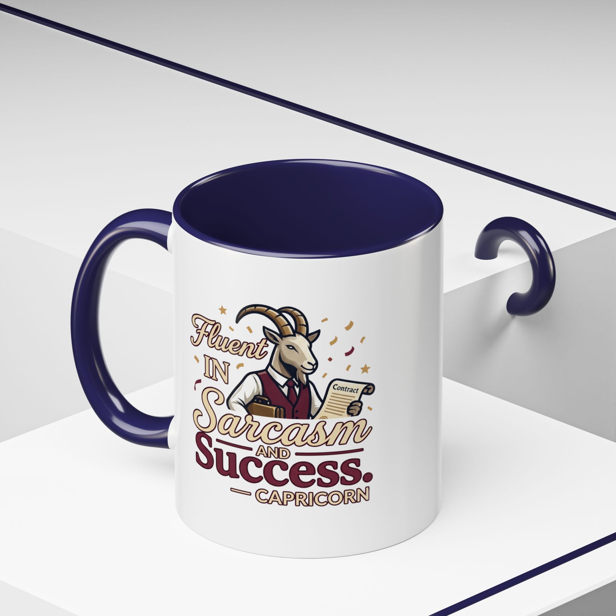 Capricorn Coffee Mug — "Fluent in Sarcasm and Success" Accent Mug
