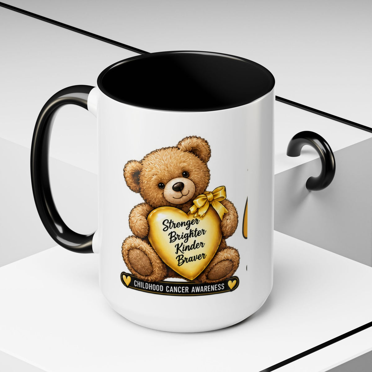 Gold Ribbon Teddy Bear Childhood Cancer Awareness Accent Mug (11/15oz)