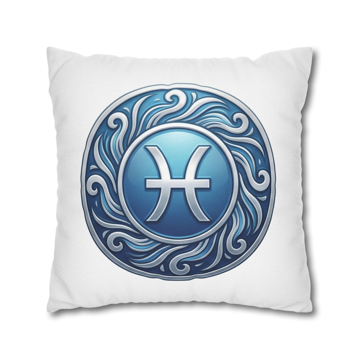 Pisces Zodiac Pillow Cover — Blue Astrological Symbol Decorative Throw Pillowcase