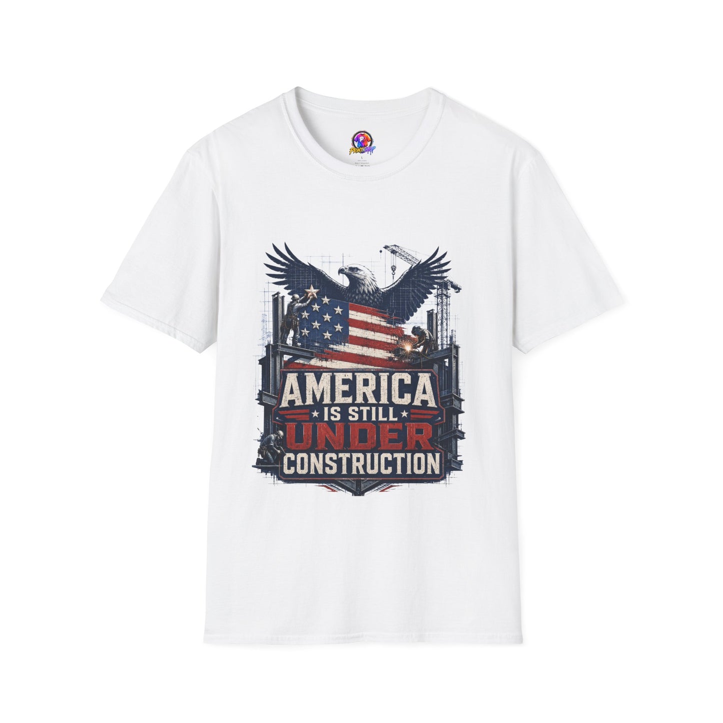 T-Shirt — 'America Is Still Under Construction' Patriotic Eagle Graphic