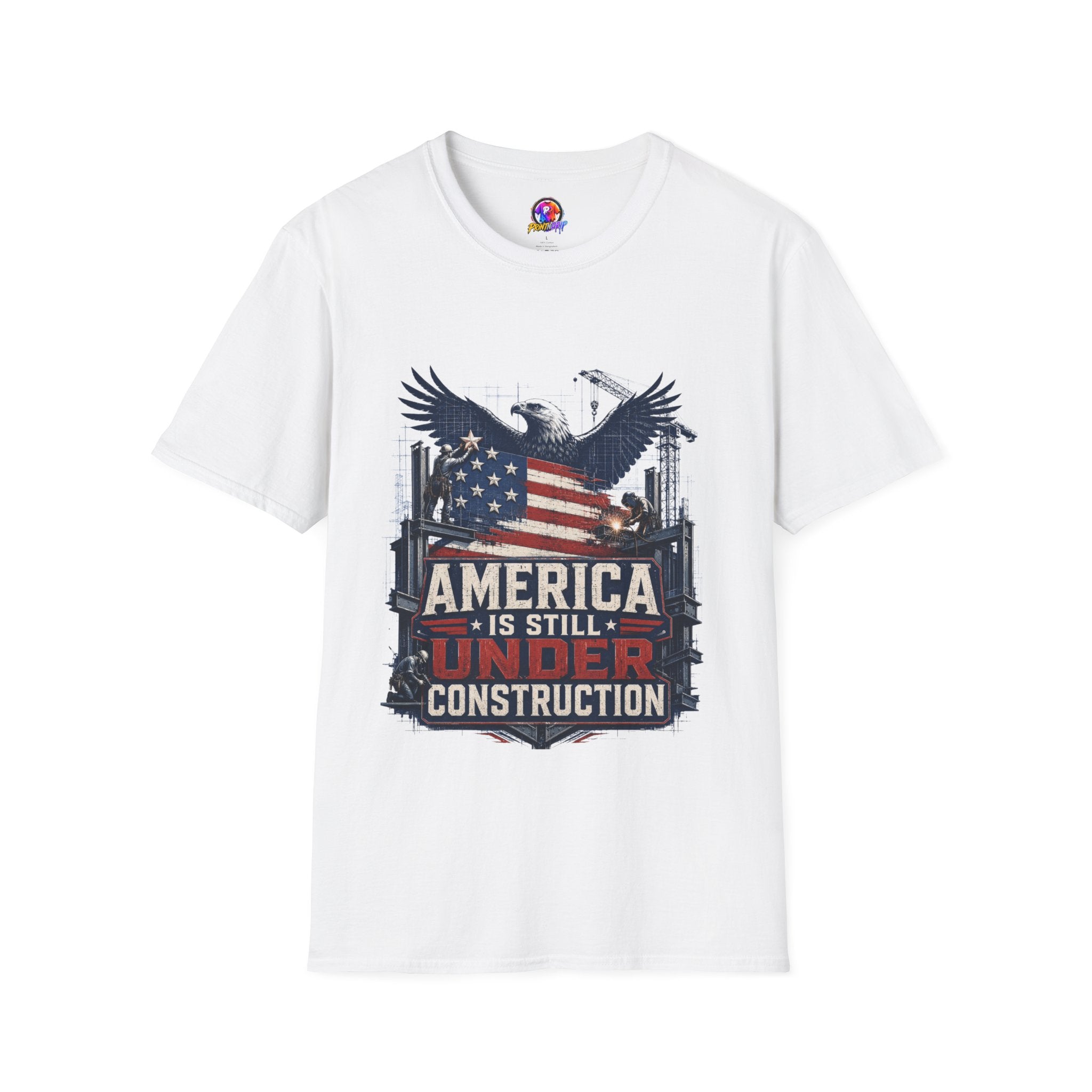 T-Shirt — 'America Is Still Under Construction' Patriotic Eagle Graphic