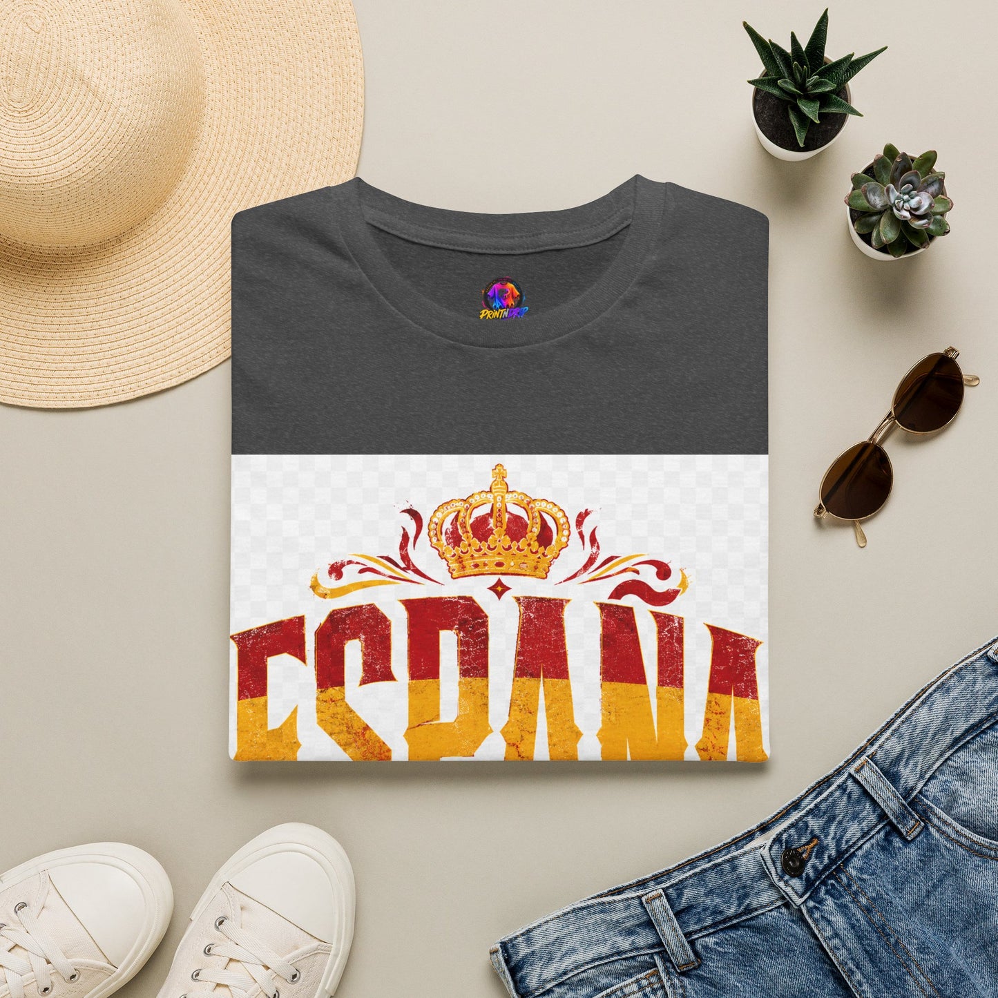 Spain Crown Graphic T-Shirt — Spanish Flag Vintage Crest Tee