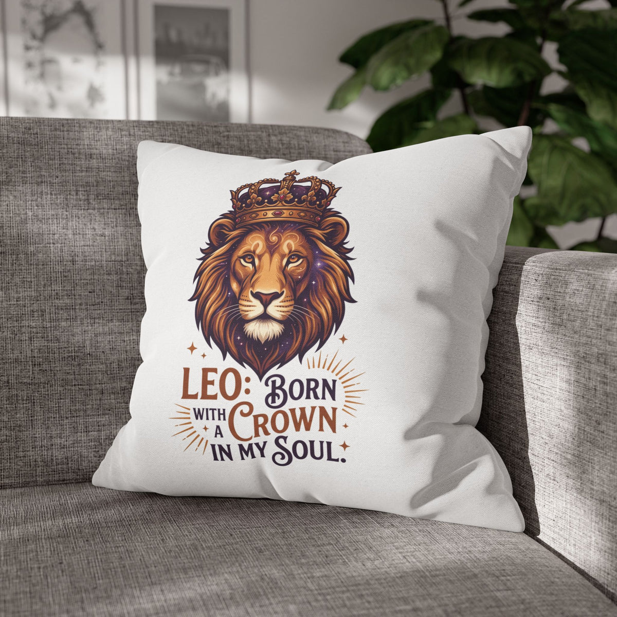 Leo Zodiac Born With Crown Spun Polyester Square Pillowcase