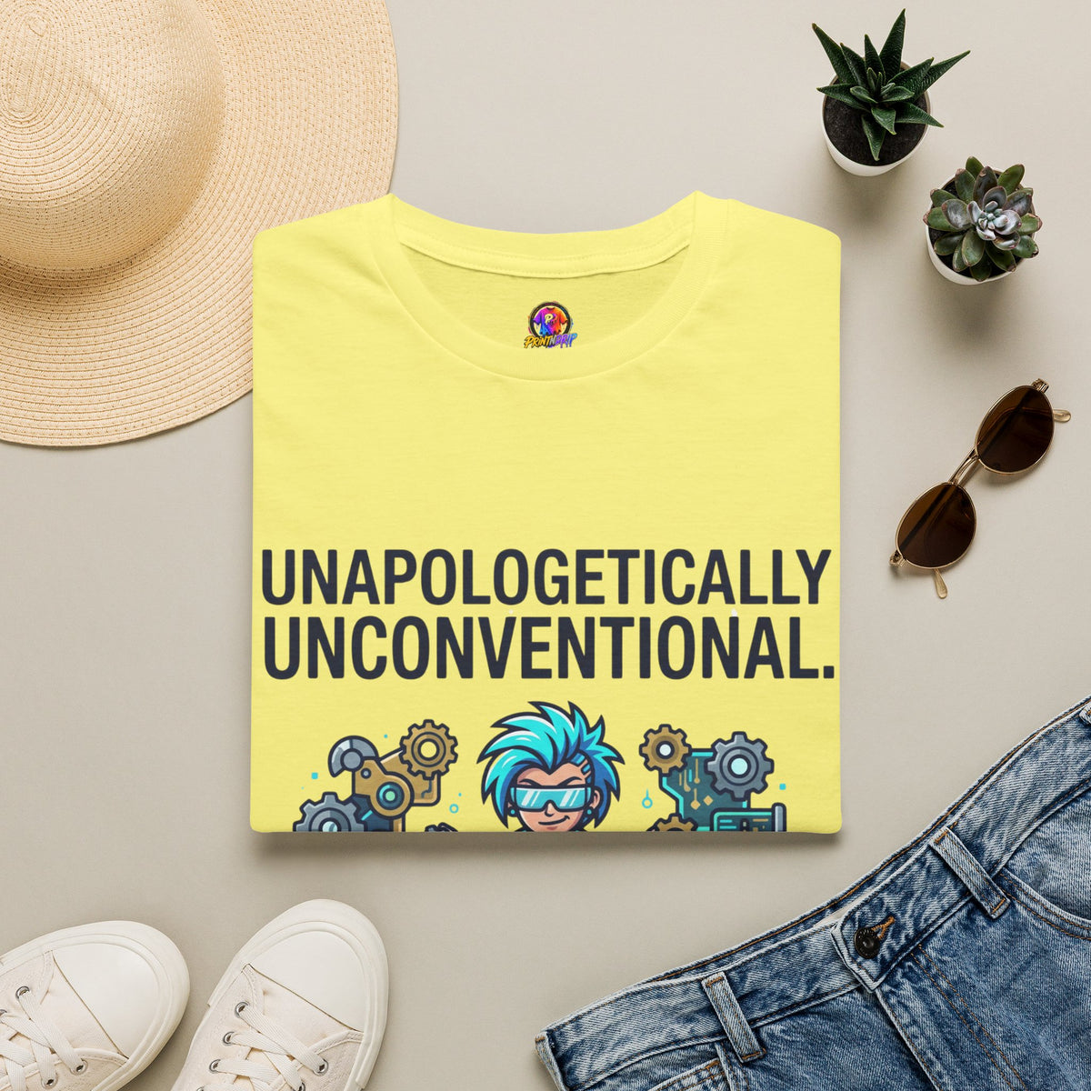 Unapologetically Unconventional T-Shirt — Quirky Steampunk Inventor Graphic Tee