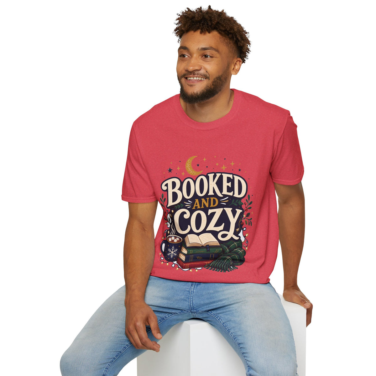 Booked and Cozy T-Shirt — Cozy Reading Graphic Tee (Books, Moon & Stars)