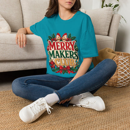 Merry Makers Club T-Shirt — Festive Christmas Holiday Tee with Holly & Bow