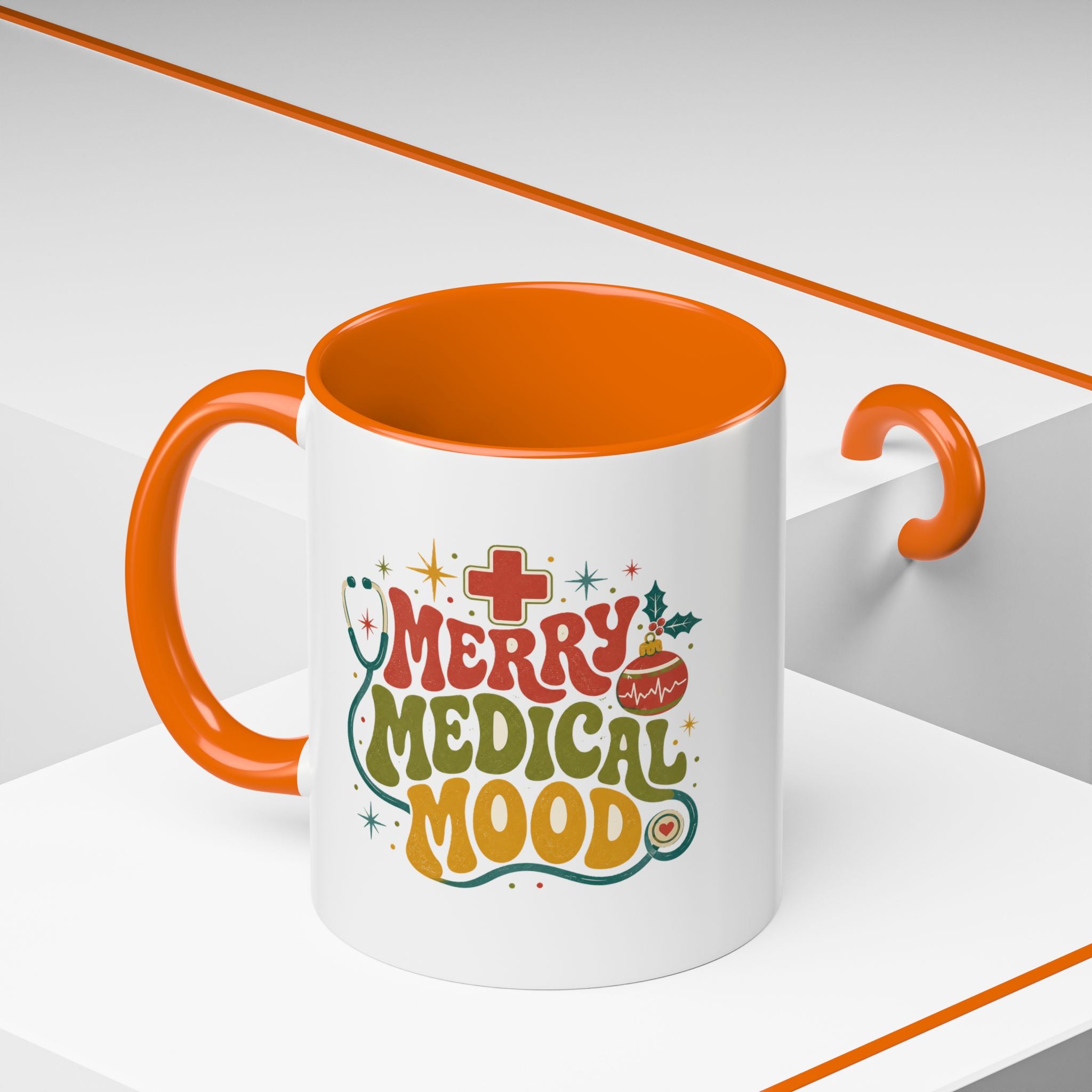 Modern Day Christmas Merry Medical Mood Accent Coffee Mug — Holiday Nurse & Doctor Gift