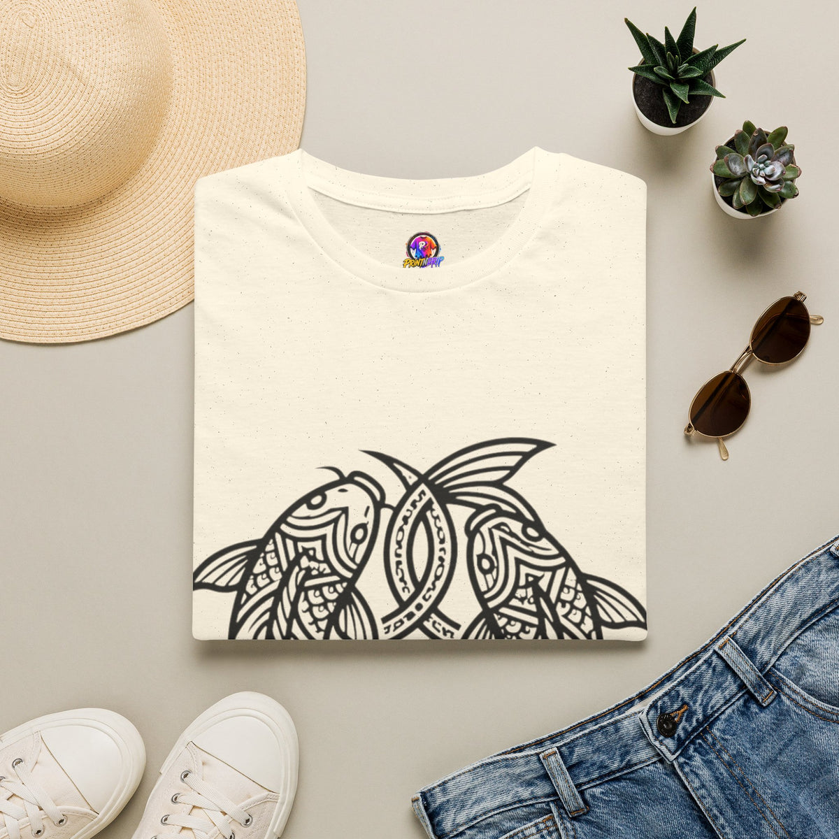 Pisces Zodiac Koi Fish Mandala T-Shirt — Intricate Zen koi Circle Design