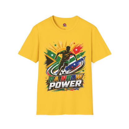 South Africa Soccer Rainbow Power T-Shirt — Colorful Football Player Graphic Tee