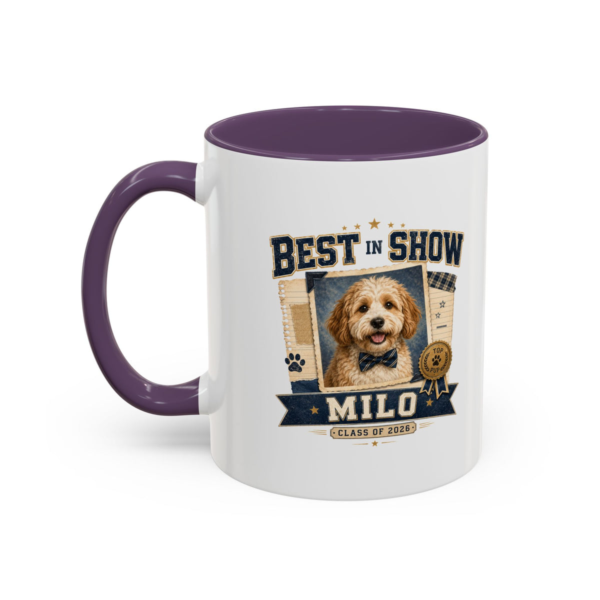 Milo Bailey Dog Dad Mom Best in Show Personalized Dog Mug — "Milo" Photo Accent Coffee Mug