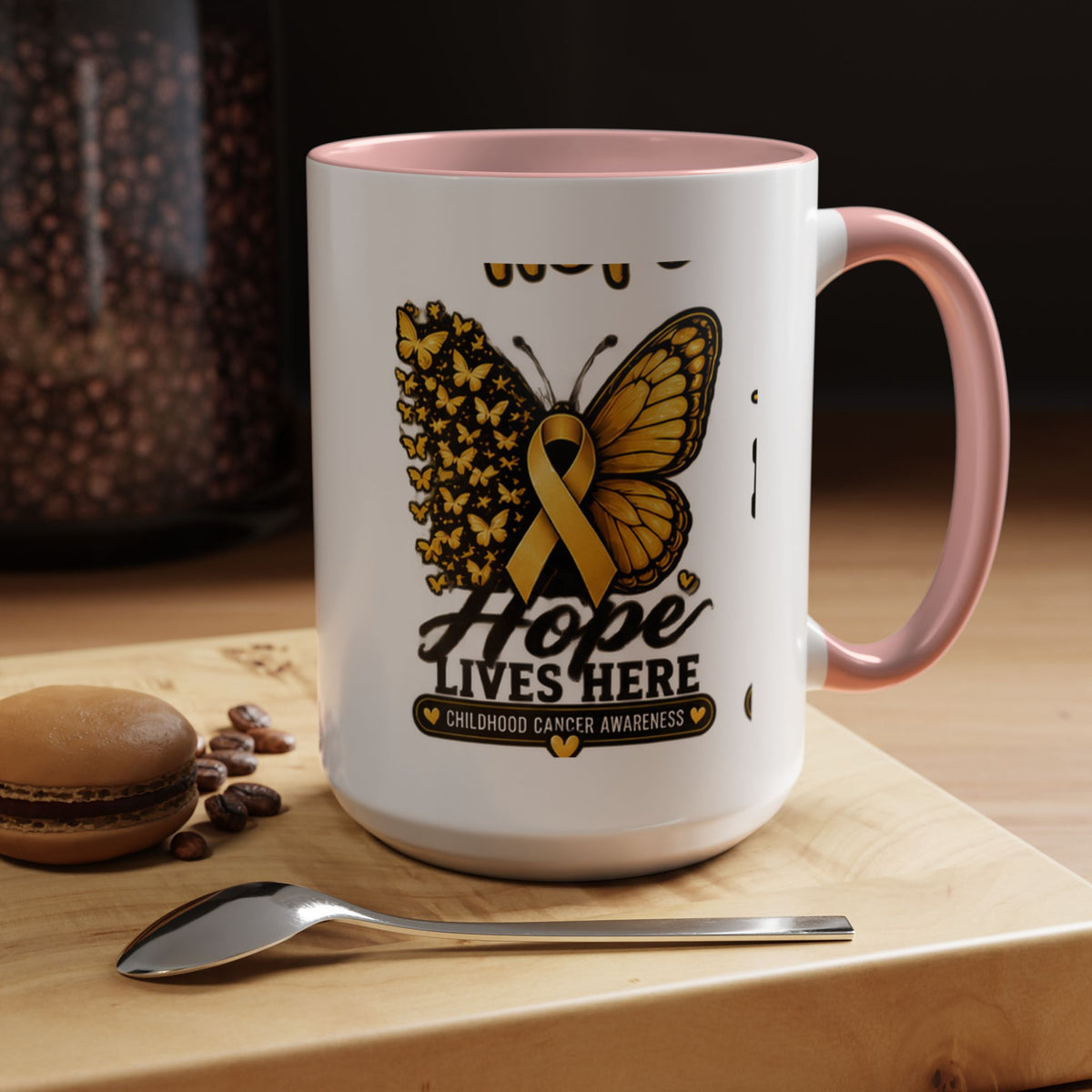 Children’s Cancer Awareness Accent Coffee Mug — "Hope Lives Here" (11/15oz)