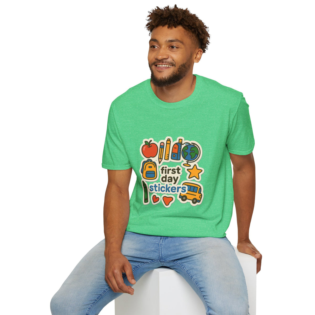 Teacher Sticker Icons T-Shirt — Cute Apple, Pencil & Globe School Tee - Trending Now - August 2026