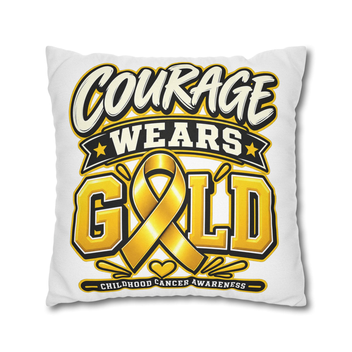 Courage Wears Gold Pillowcase – Childhood Cancer Awareness Cushion Cover