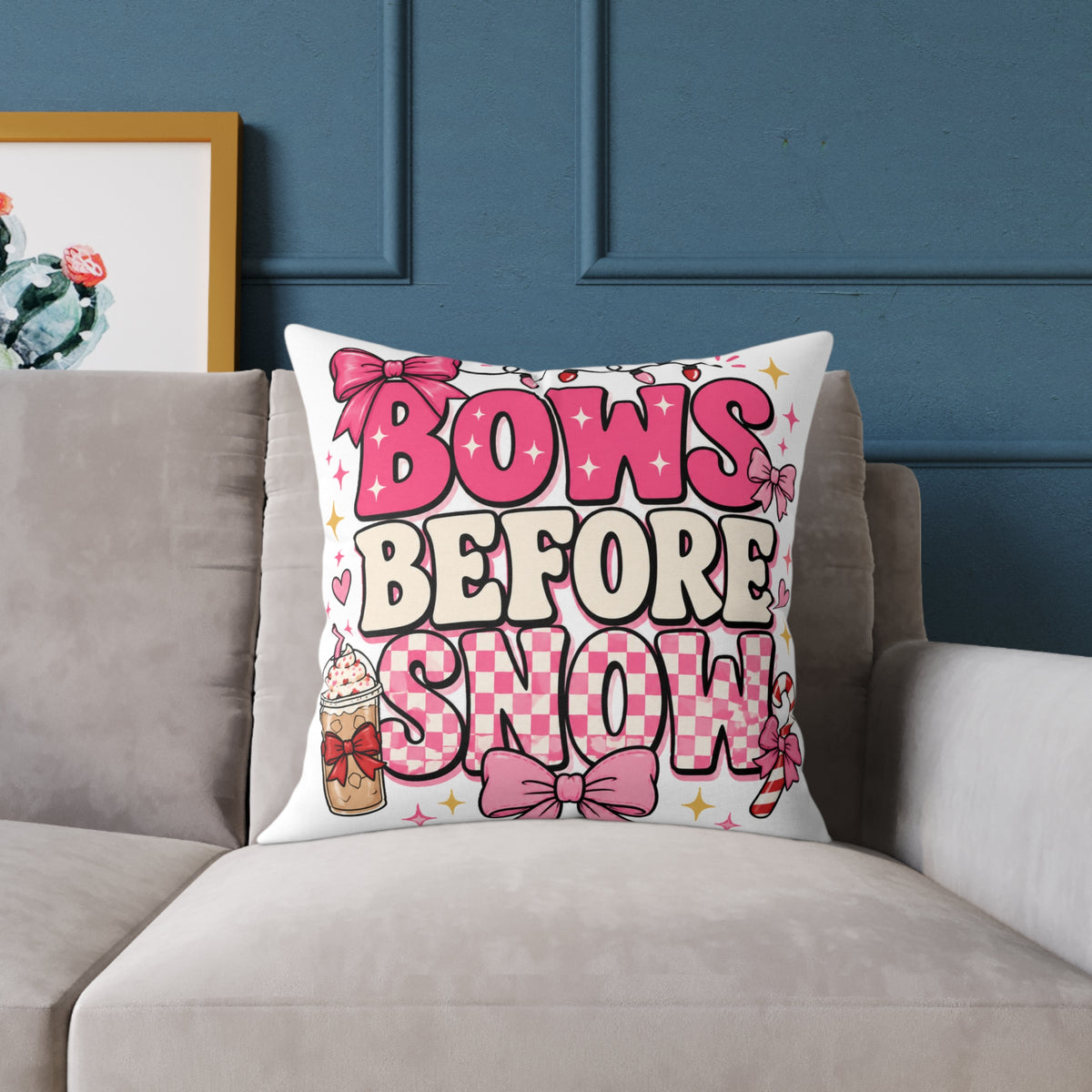 Modern Day Christmas Bows Before Snow Square Poly Canvas Pillow