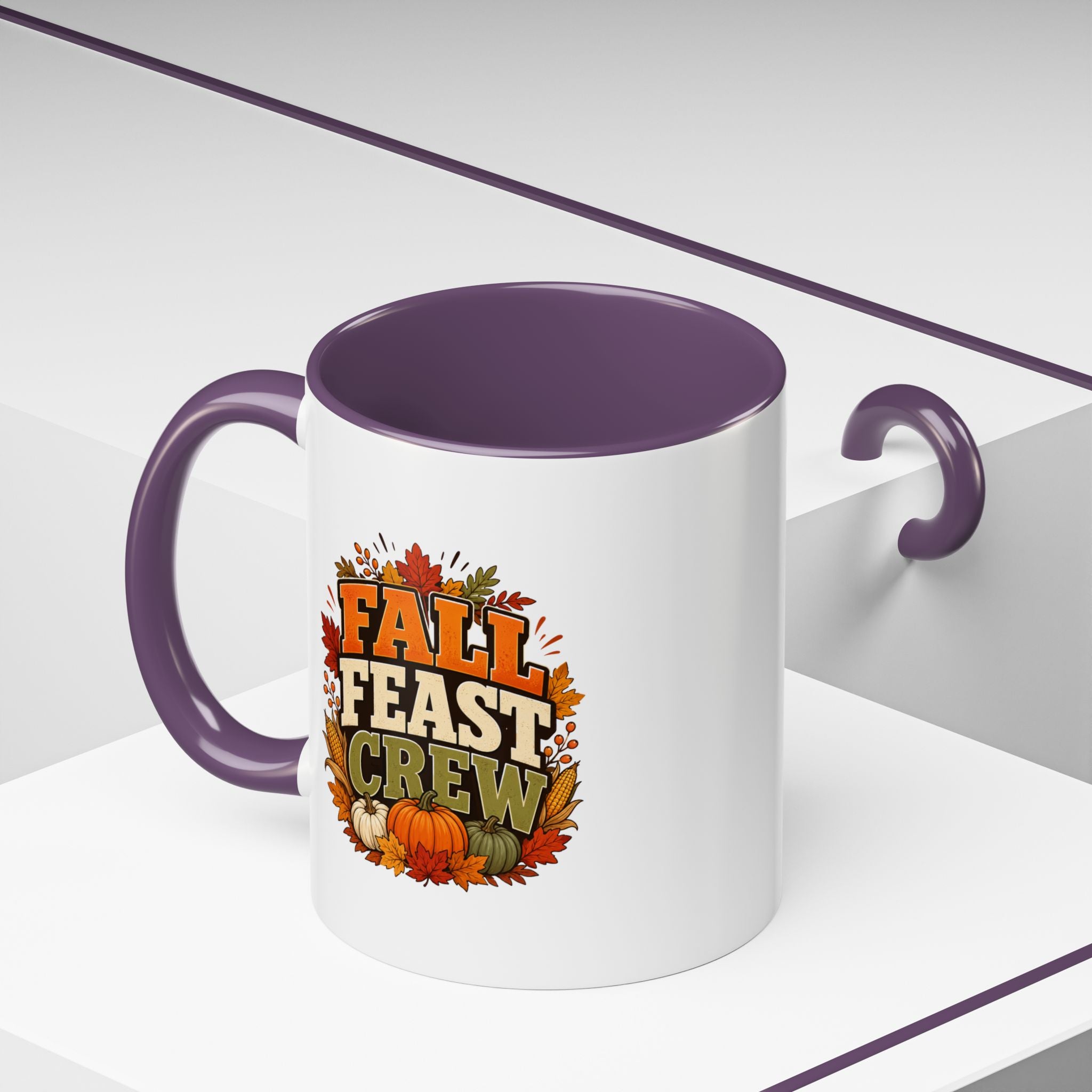 Thanksgiving Mug Fall Feast Crew Coffee Mug — Autumn Pumpkin & Leaves Accent Mug
