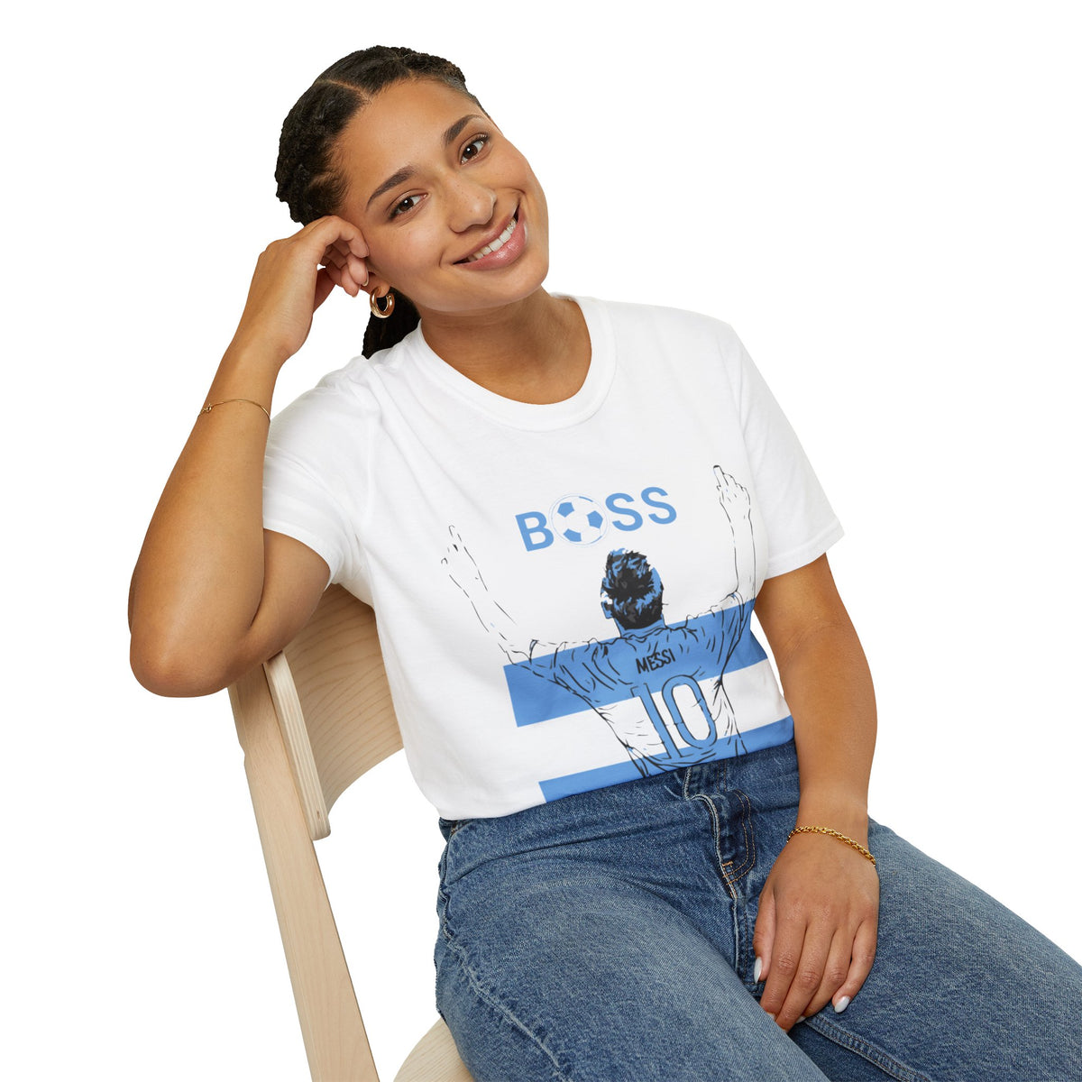 Soccer Boss T‑Shirt — 'BOSS' Striped Football Player Graphic Tee