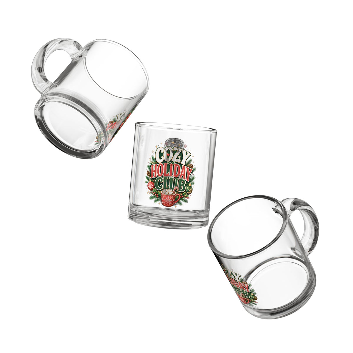 Christmas Glass Mug 10 oz Cozy Holiday Club Glass Mug — 10oz Festive Christmas Coffee Cup