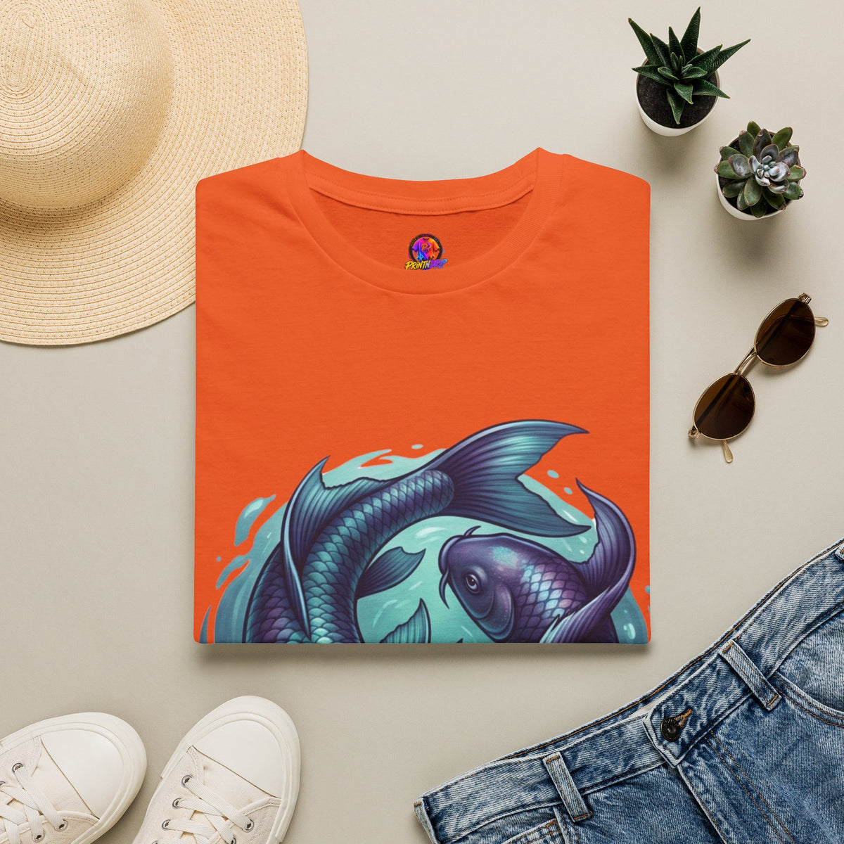 Koi Fish Circle T-Shirt — Artistic Yin Yang Aquatic Tee