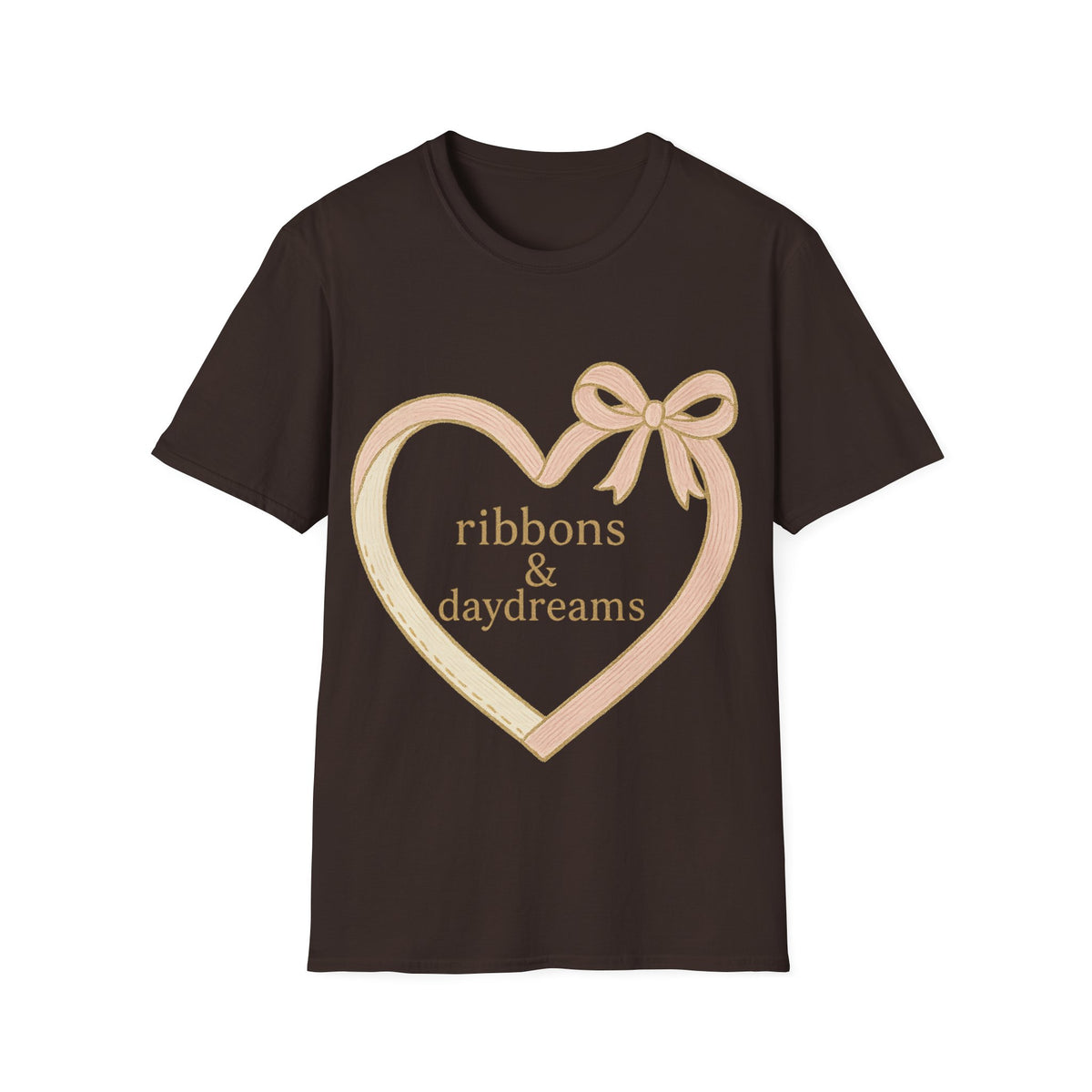 "Chain of Hearts" Gold Charm Ribbon Tee - Cute Coquette Heart Line Aesthetic White T-Shirt - Trending Now - September 2026