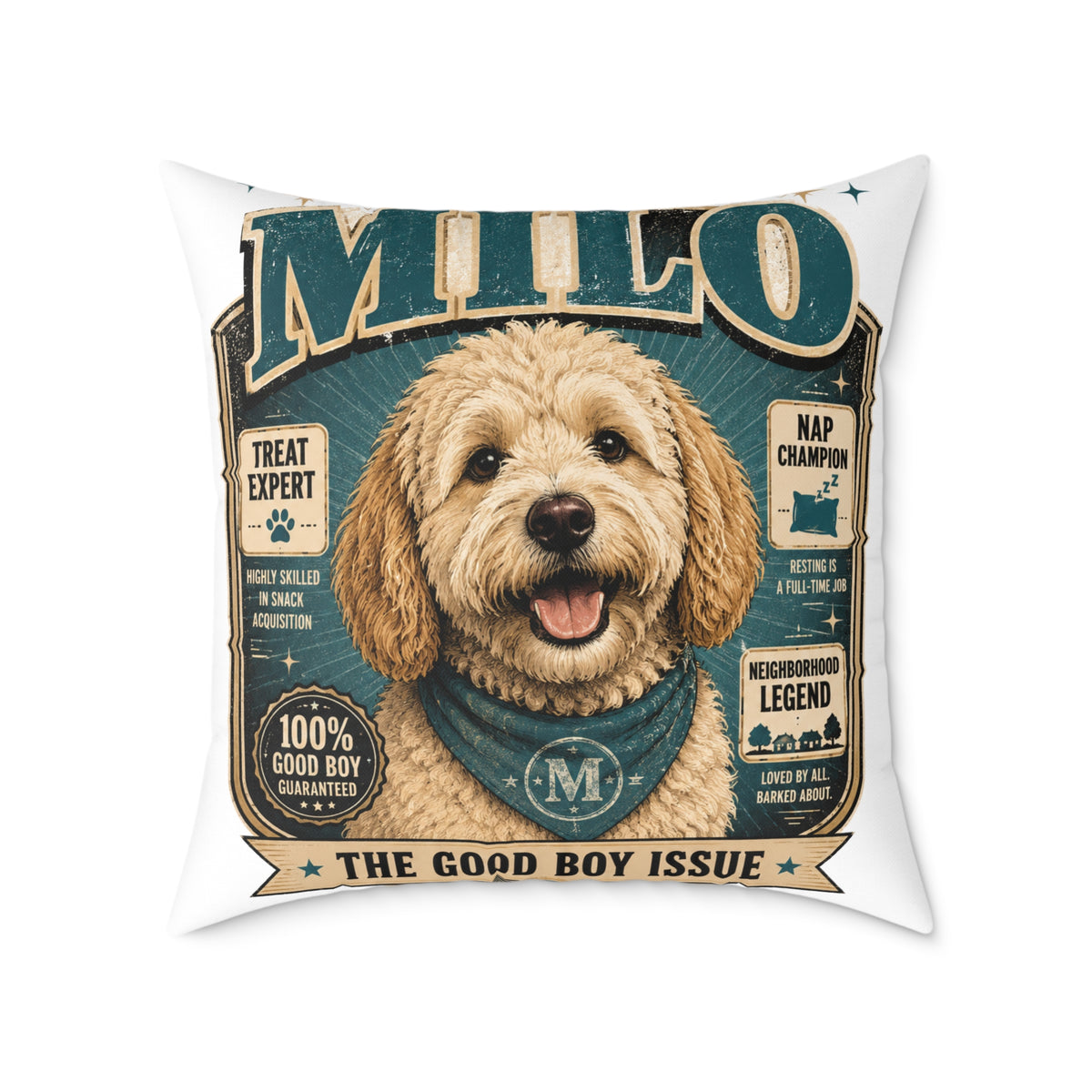 Milo Bailey Dog Dad Mom Milo Dog Cover Pillow — Personalized Cute Golden Doodle Accent Pillow