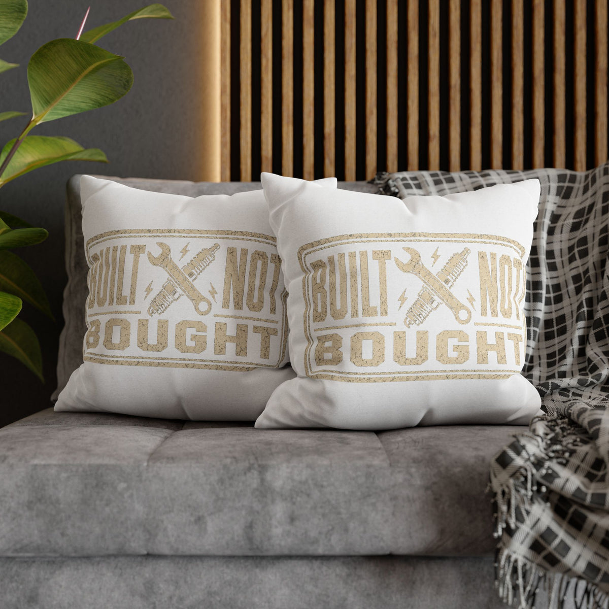 Built Not Bought Pillowcase Milo Bailey Dog Dad Mom — Rustic Mechanic Accent Pillow