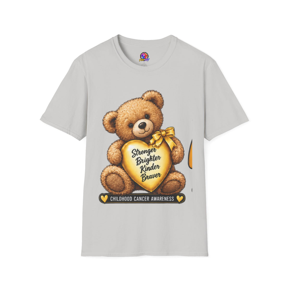 Childhood Cancer Awareness Teddy T-Shirt — "Stronger Brighter Kinder Braver"