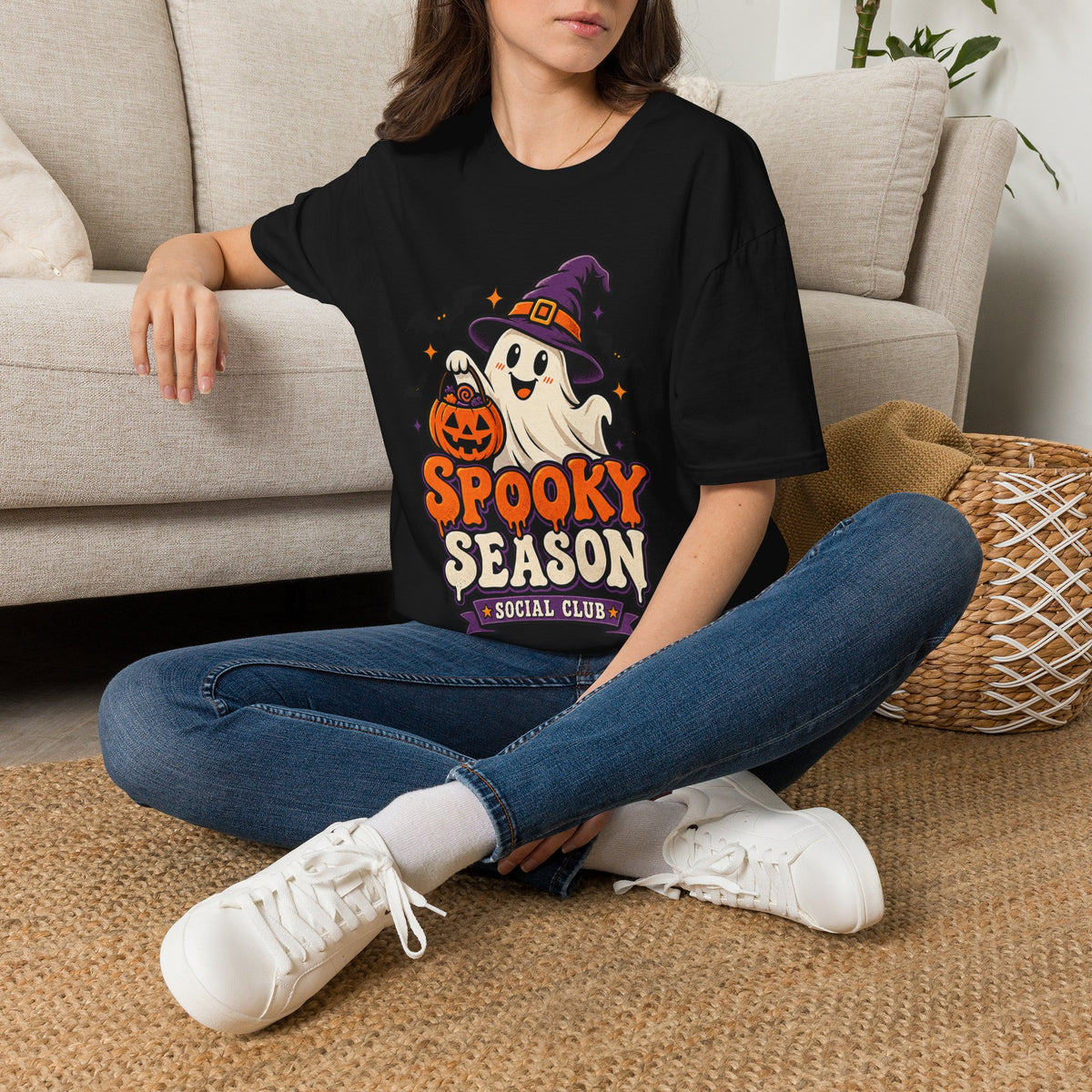 Spooky Season T-Shirt — Cute Ghost Halloween Tee ("Spooky Season Social Club")